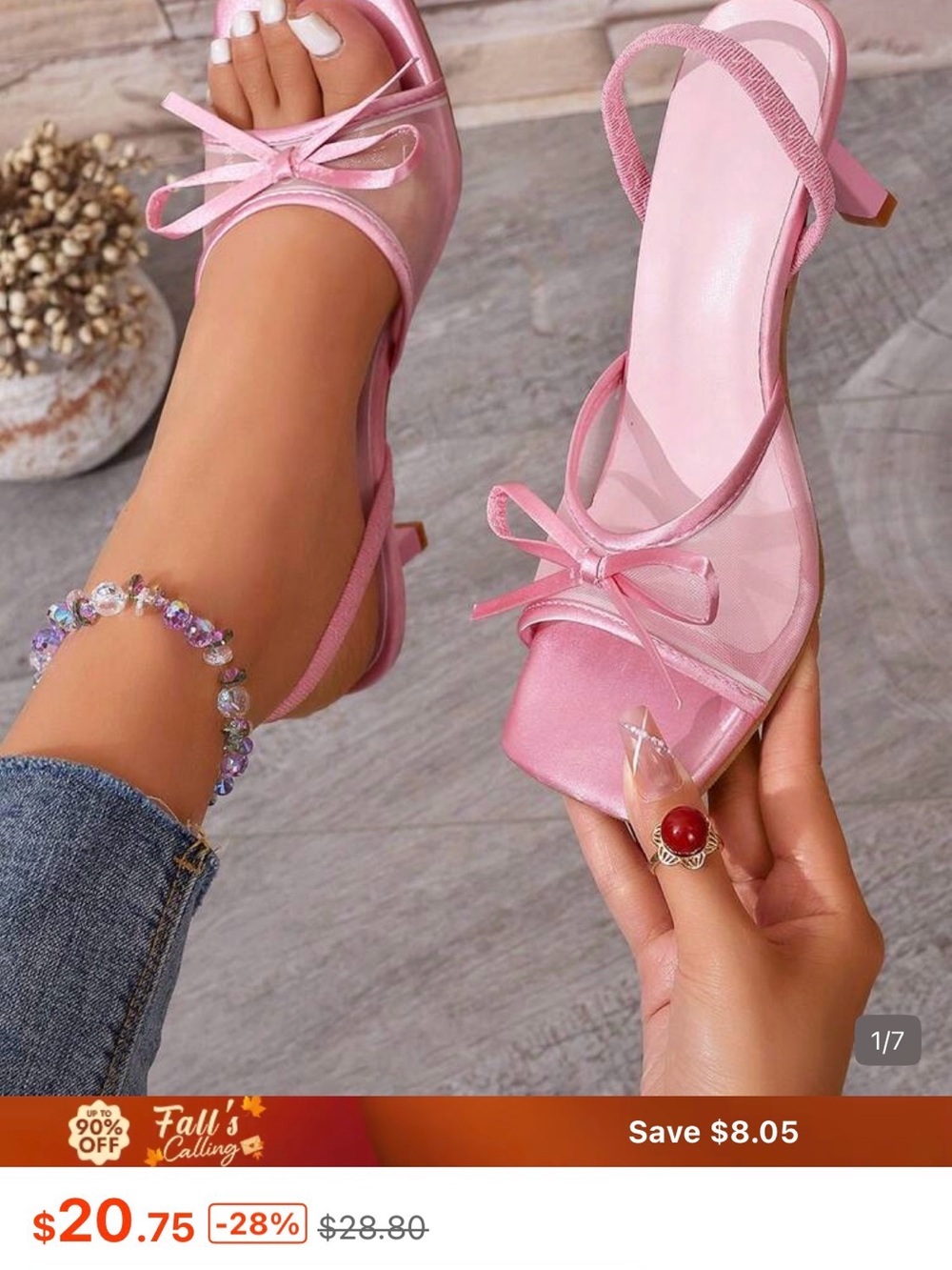 SHEIN Pink Satin Bow Slingback Heels